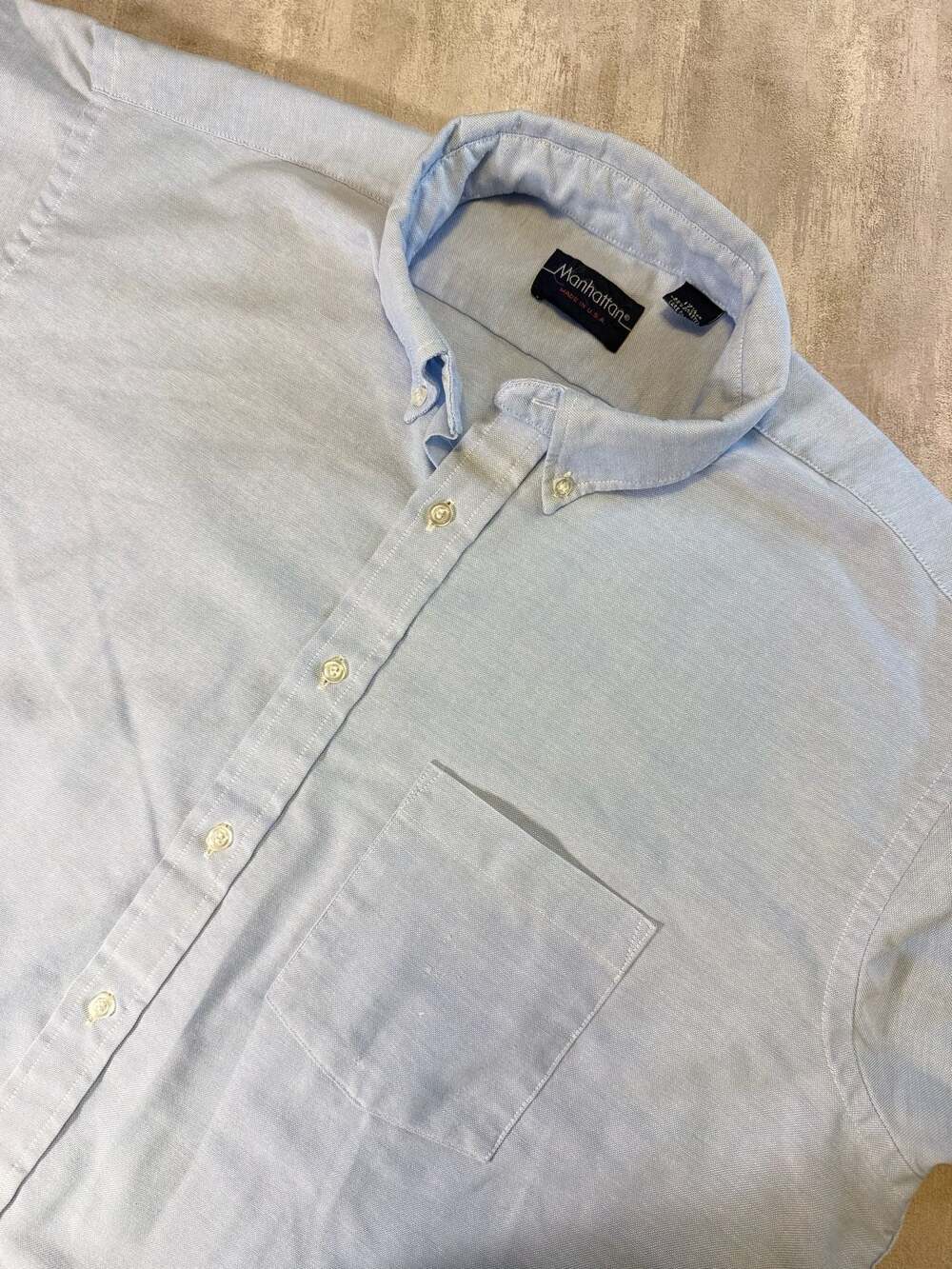 Vintage Manhattan Short Sleeve Button Down Shirt Light Blue 17 1/2